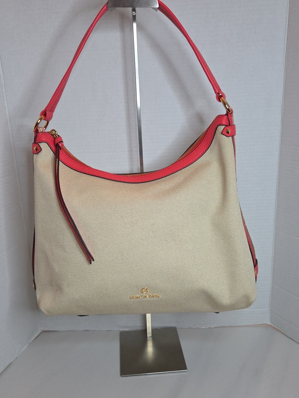 Michael Kors Maeve Large Hobo Bag Im Canvas Coral Pink Leather